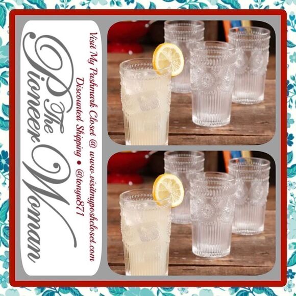 🦋 New Pioneer Woman Adeline 16-Ounce Footed Glass Tumblers, Set of 8, Clear - Picture 4 of 10